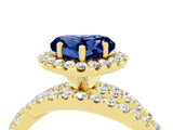 Yellow gold Heart Cut Blue Sapphire Halo Ring with Round Split Shank and Prong Setting_52
