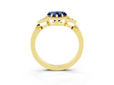 Yellow gold Heart Cut Blue Sapphire Halo Ring with Tapered Band and Four-Prong Setting_3