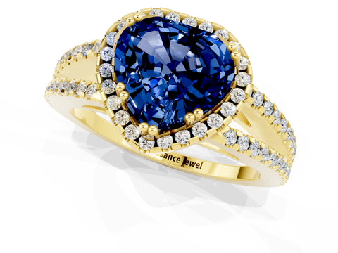 Yellow gold Heart Cut Blue Sapphire Halo Split Shank Engagement Ring_13