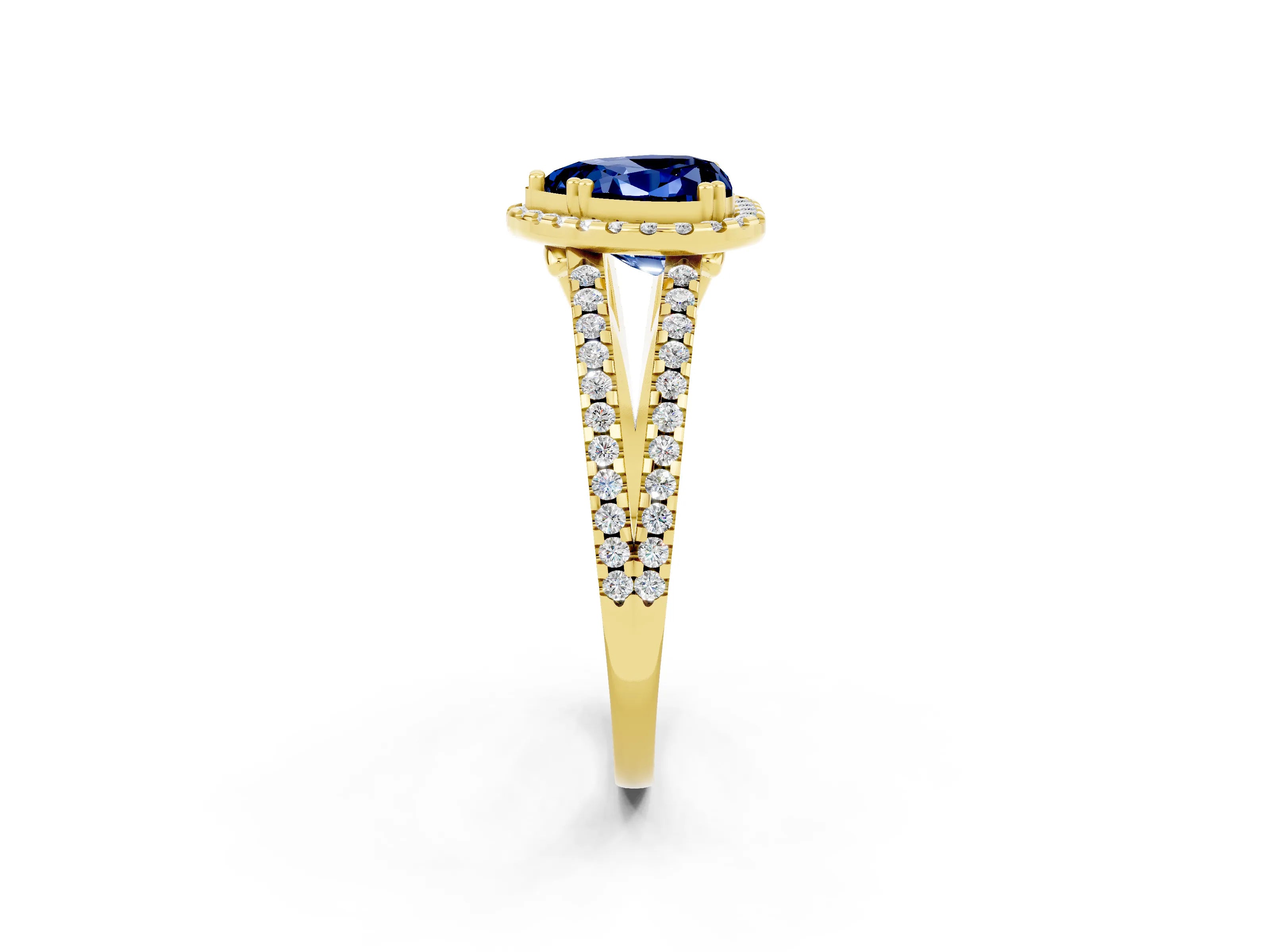 Yellow gold Heart Cut Blue Sapphire Halo Split Shank Engagement Ring_14