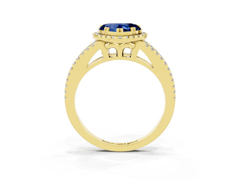 Yellow gold Heart Cut Blue Sapphire Halo Split Shank Engagement Ring_15
