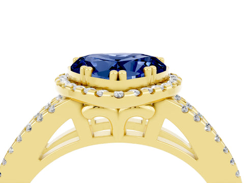 Yellow gold Heart Cut Blue Sapphire Halo Split Shank Engagement Ring_16