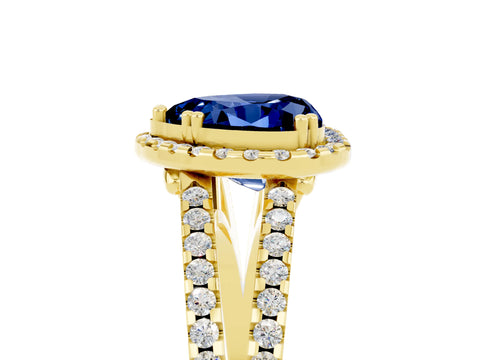 Yellow gold Heart Cut Blue Sapphire Halo Split Shank Engagement Ring_17