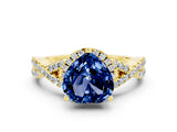 Yellow gold Heart Cut Blue Sapphire  Halo Twist Band Solitaire Prong Setting Ring_24