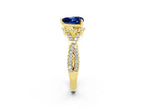 Yellow gold Heart Cut Blue Sapphire  Halo Twist Band Solitaire Prong Setting Ring_26