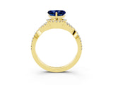 Yellow gold Heart Cut Blue Sapphire  Halo Twist Band Solitaire Prong Setting Ring_27