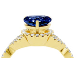 Yellow gold Heart Cut Blue Sapphire  Halo Twist Band Solitaire Prong Setting Ring_28