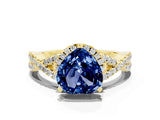 Yellow gold Heart Cut Blue Sapphire  Halo Twist Band Solitaire Prong Setting Ring_42