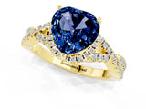 Yellow gold Heart Cut Blue Sapphire  Halo Twist Band Solitaire Prong Setting Ring_43