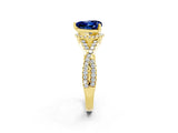 Yellow gold Heart Cut Blue Sapphire  Halo Twist Band Solitaire Prong Setting Ring_44