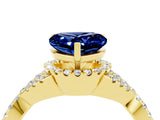 Yellow gold Heart Cut Blue Sapphire  Halo Twist Band Solitaire Prong Setting Ring_46