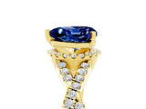 Yellow gold Heart Cut Blue Sapphire  Halo Twist Band Solitaire Prong Setting Ring_47