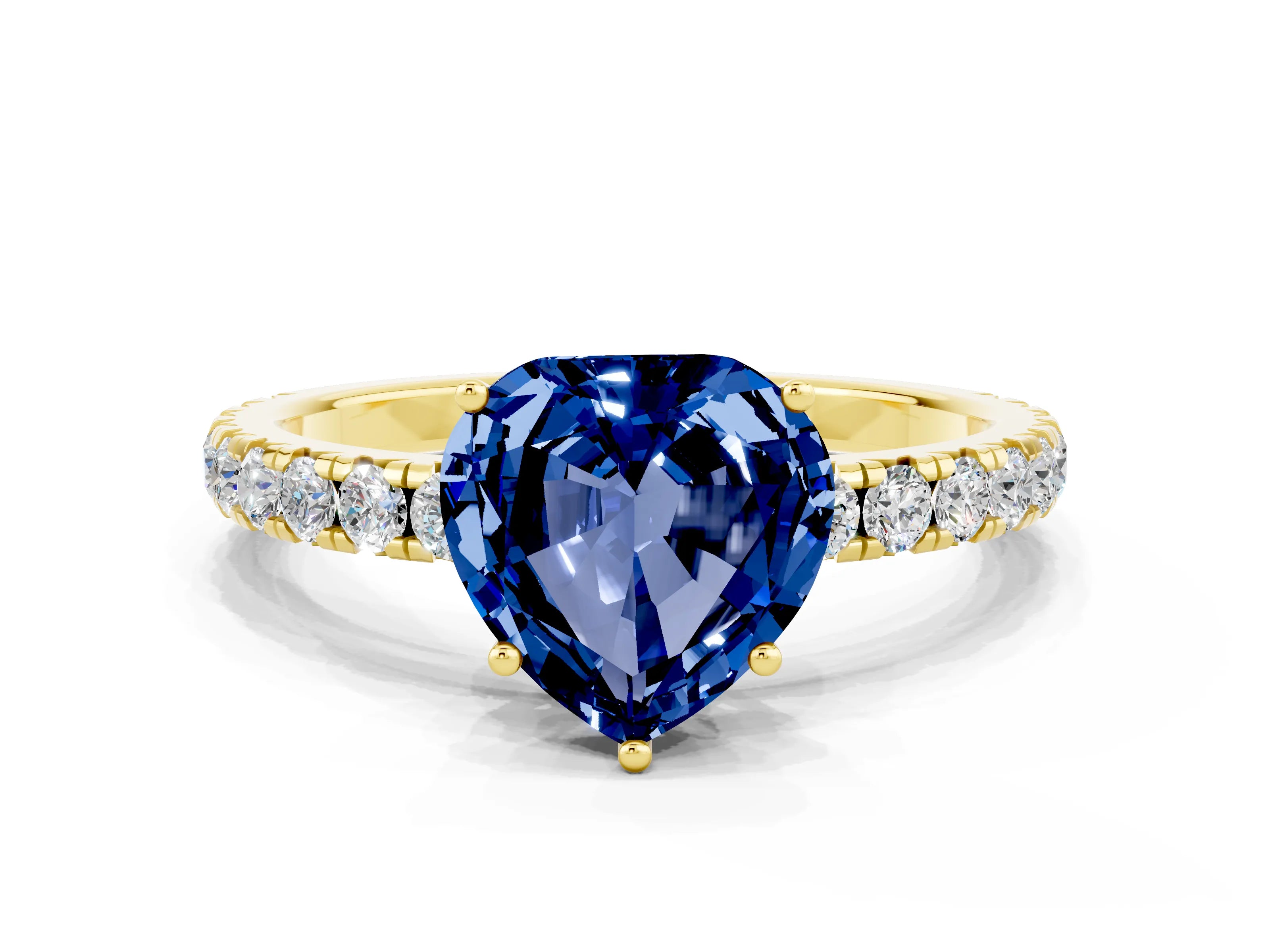 Yellow gold Heart Cut Blue Sapphire Pavé Solitaire Engagement Ring with Four-Prong Setting_12