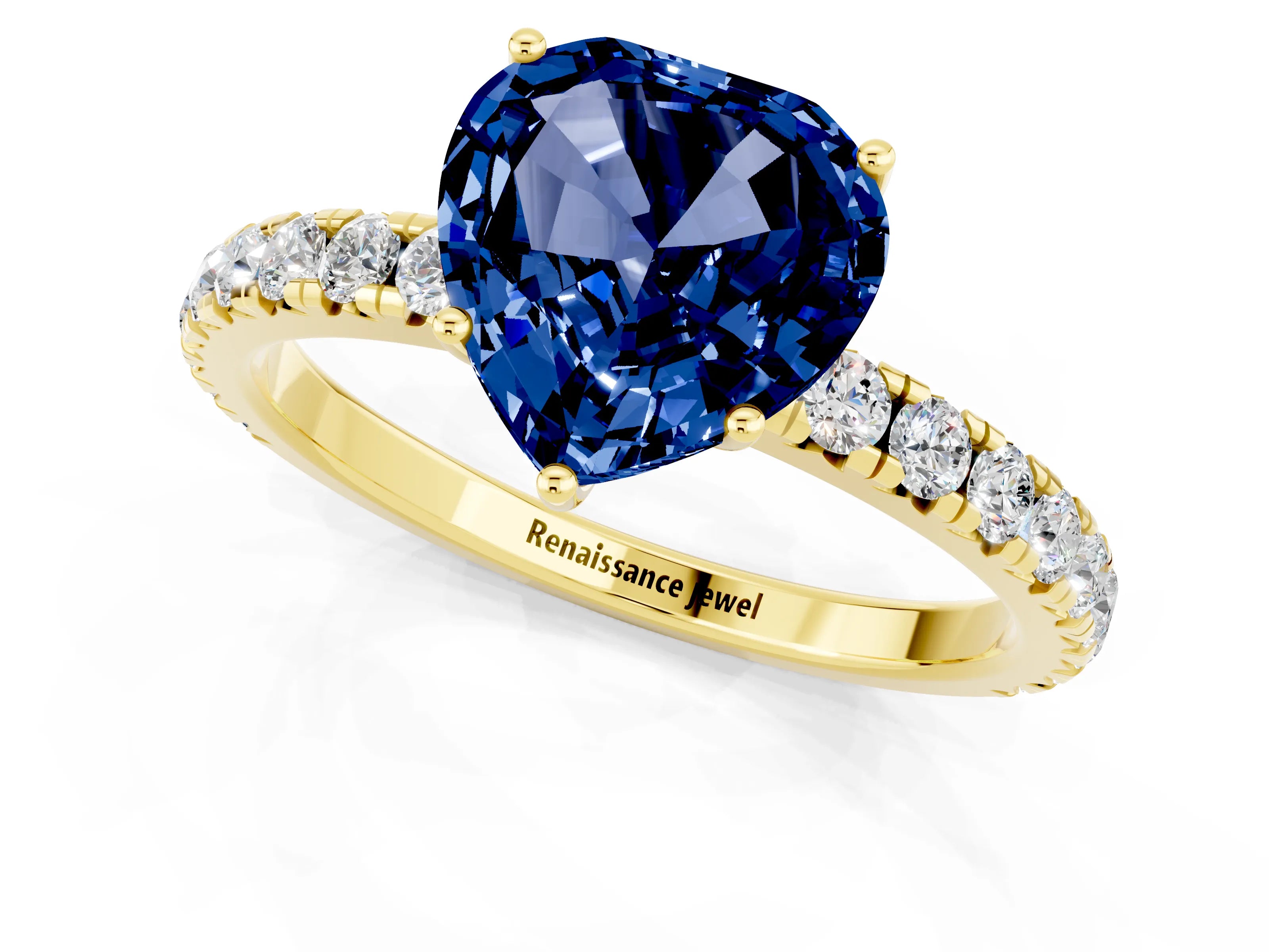 Yellow gold Heart Cut Blue Sapphire Pavé Solitaire Engagement Ring with Four-Prong Setting_13