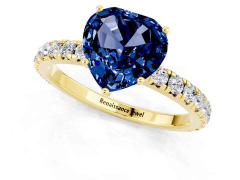 Yellow gold Heart Cut Blue Sapphire Pavé Solitaire Engagement Ring with Four-Prong Setting_13