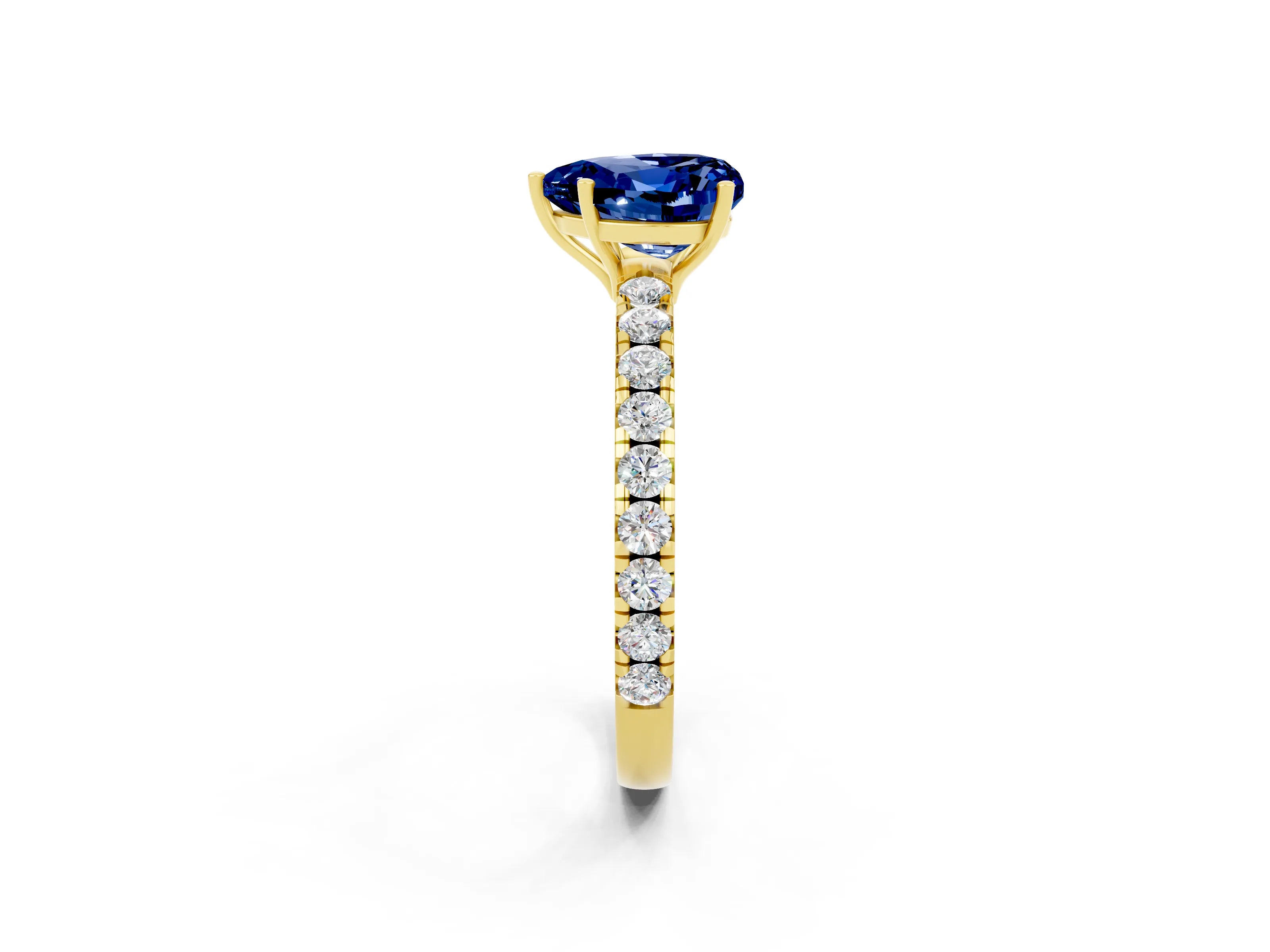 Yellow gold Heart Cut Blue Sapphire Pavé Solitaire Engagement Ring with Four-Prong Setting_14