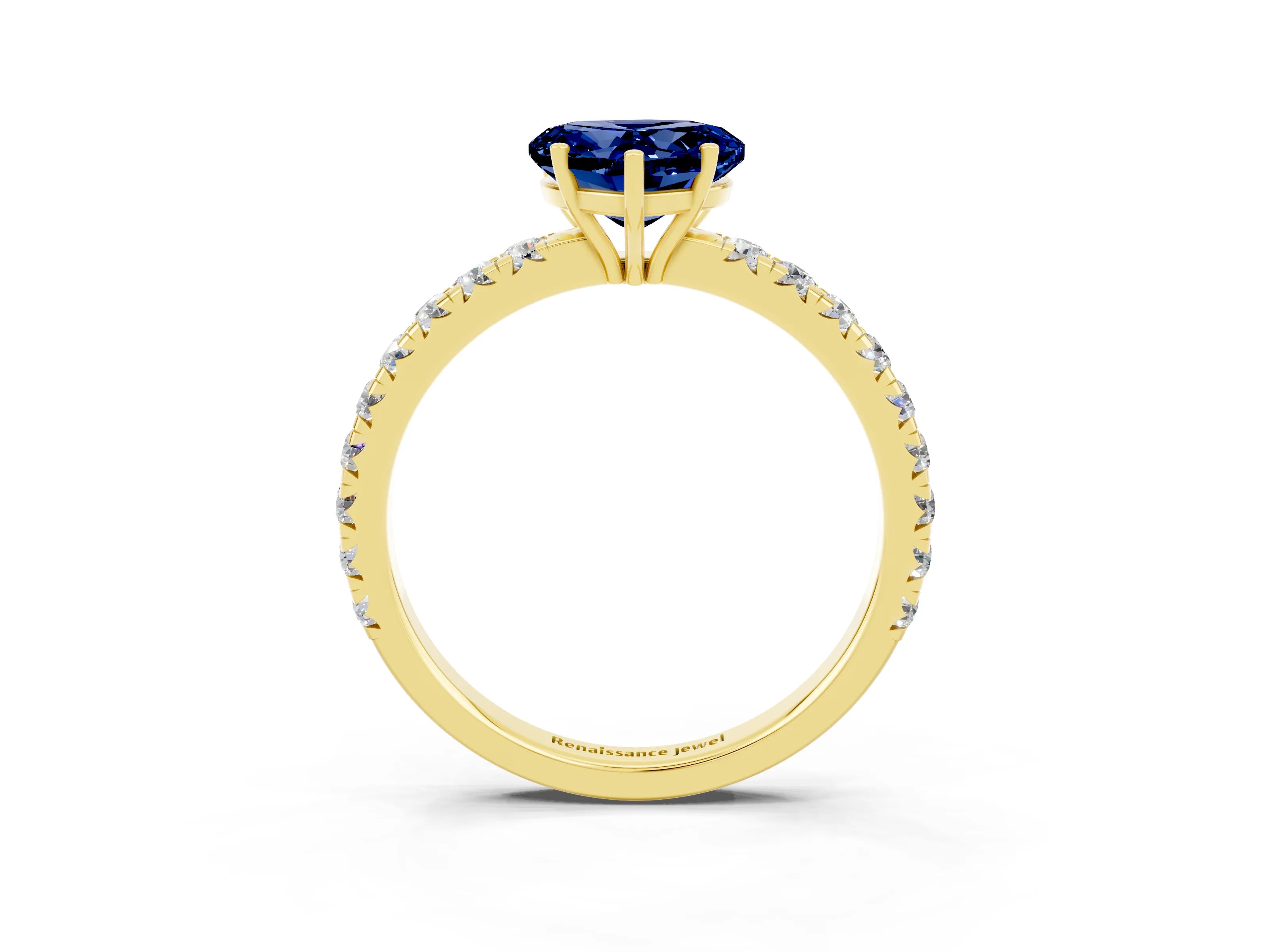 Yellow gold Heart Cut Blue Sapphire Pavé Solitaire Engagement Ring with Four-Prong Setting_15
