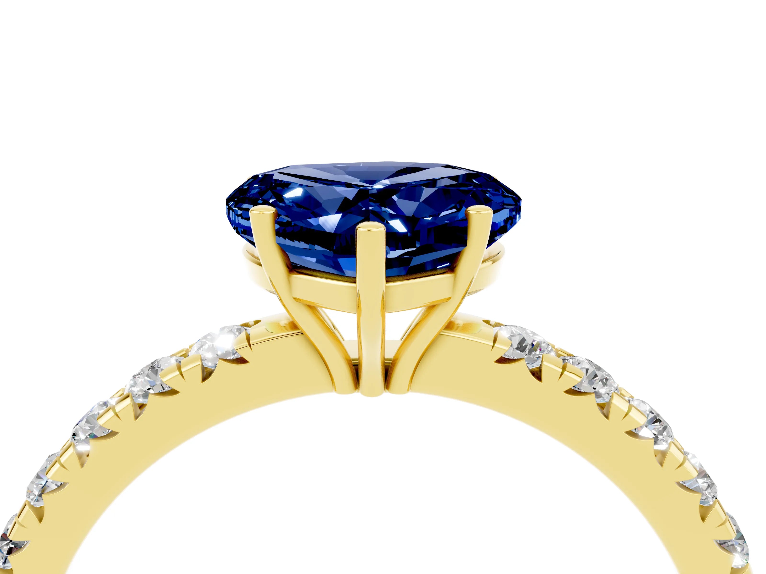 Yellow gold Heart Cut Blue Sapphire Pavé Solitaire Engagement Ring with Four-Prong Setting_16