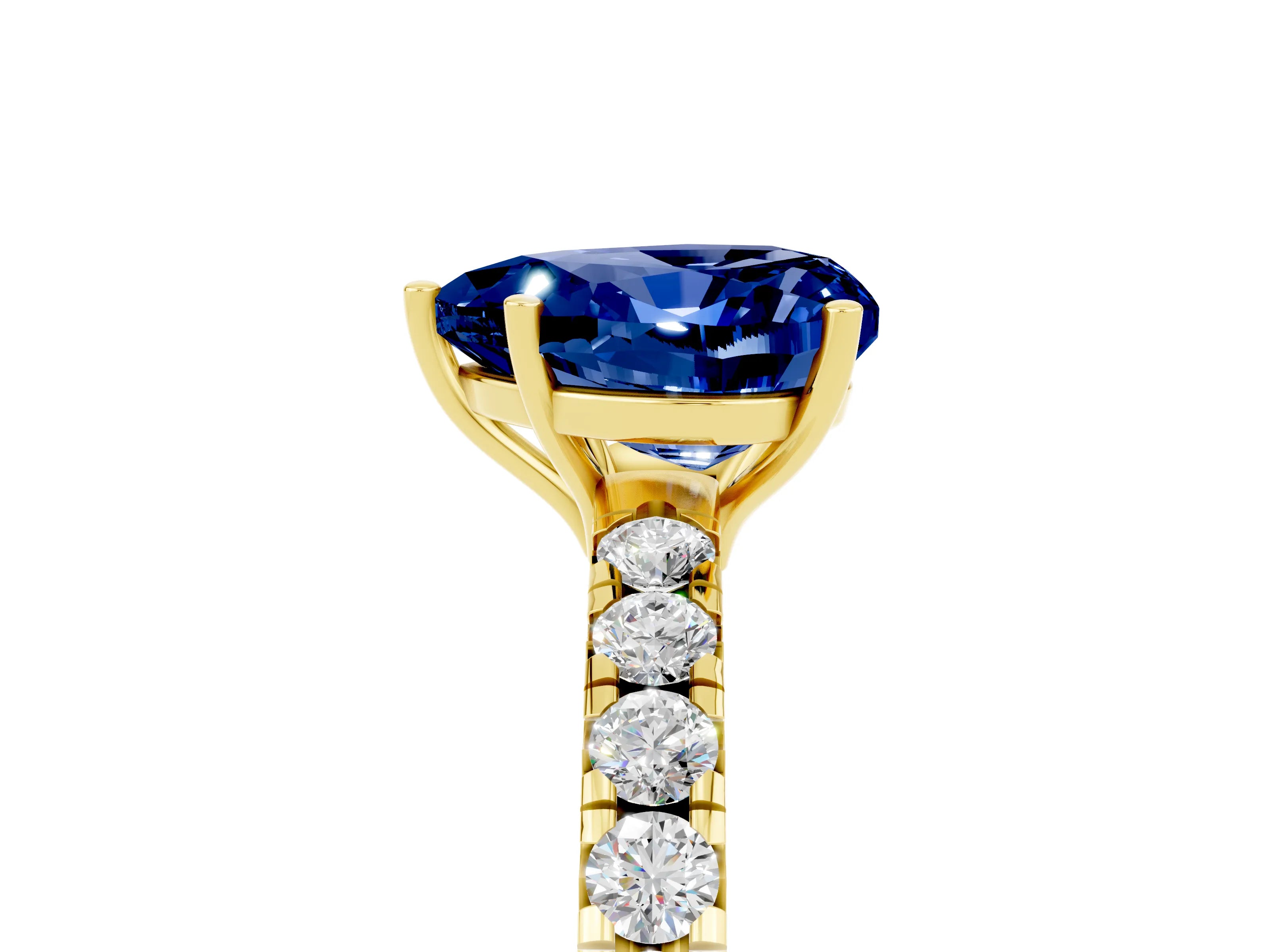 Yellow gold Heart Cut Blue Sapphire Pavé Solitaire Engagement Ring with Four-Prong Setting_17