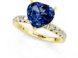 Yellow gold Heart Cut Blue Sapphire Pavé Solitaire Ring with Round Band and Prong Setting_25