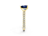 Yellow gold Heart Cut Blue Sapphire Pavé Solitaire Ring with Round Band and Prong Setting_26