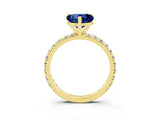 Yellow gold Heart Cut Blue Sapphire Pavé Solitaire Ring with Round Band and Prong Setting_27