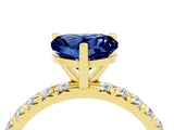 Yellow gold Heart Cut Blue Sapphire Pavé Solitaire Ring with Round Band and Prong Setting_28