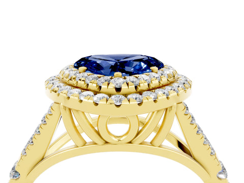 Yellow gold Heart Cut Blue Sapphire Pavé Split Shank Double Halo Engagement Ring_4
