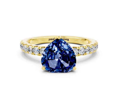Yellow gold Heart Cut Blue Sapphire Pave Band Solitaire Ring with Four-Prong Setting_24