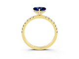 Yellow gold Heart Cut Blue Sapphire Pave Band Solitaire Ring with Four-Prong Setting_27