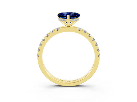 Yellow gold Heart Cut Blue Sapphire Pave Band Solitaire Ring with Four-Prong Setting_27