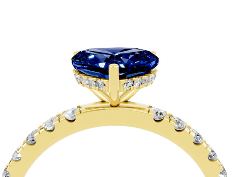 Yellow gold Heart Cut Blue Sapphire Pave Band Solitaire Ring with Four-Prong Setting_28