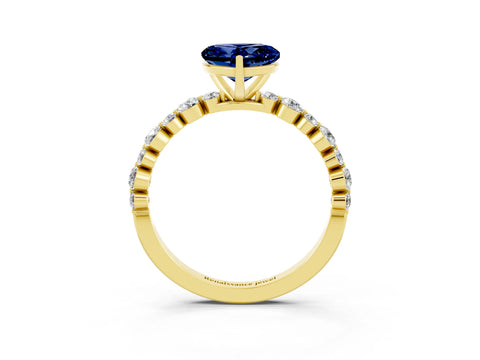 Yellow gold Heart Cut Blue Sapphire Prong Set Engagement Ring with Pavé Band_3