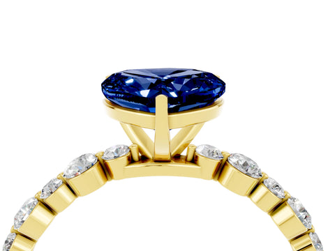 Yellow gold Heart Cut Blue Sapphire Prong Set Engagement Ring with Pavé Band_4