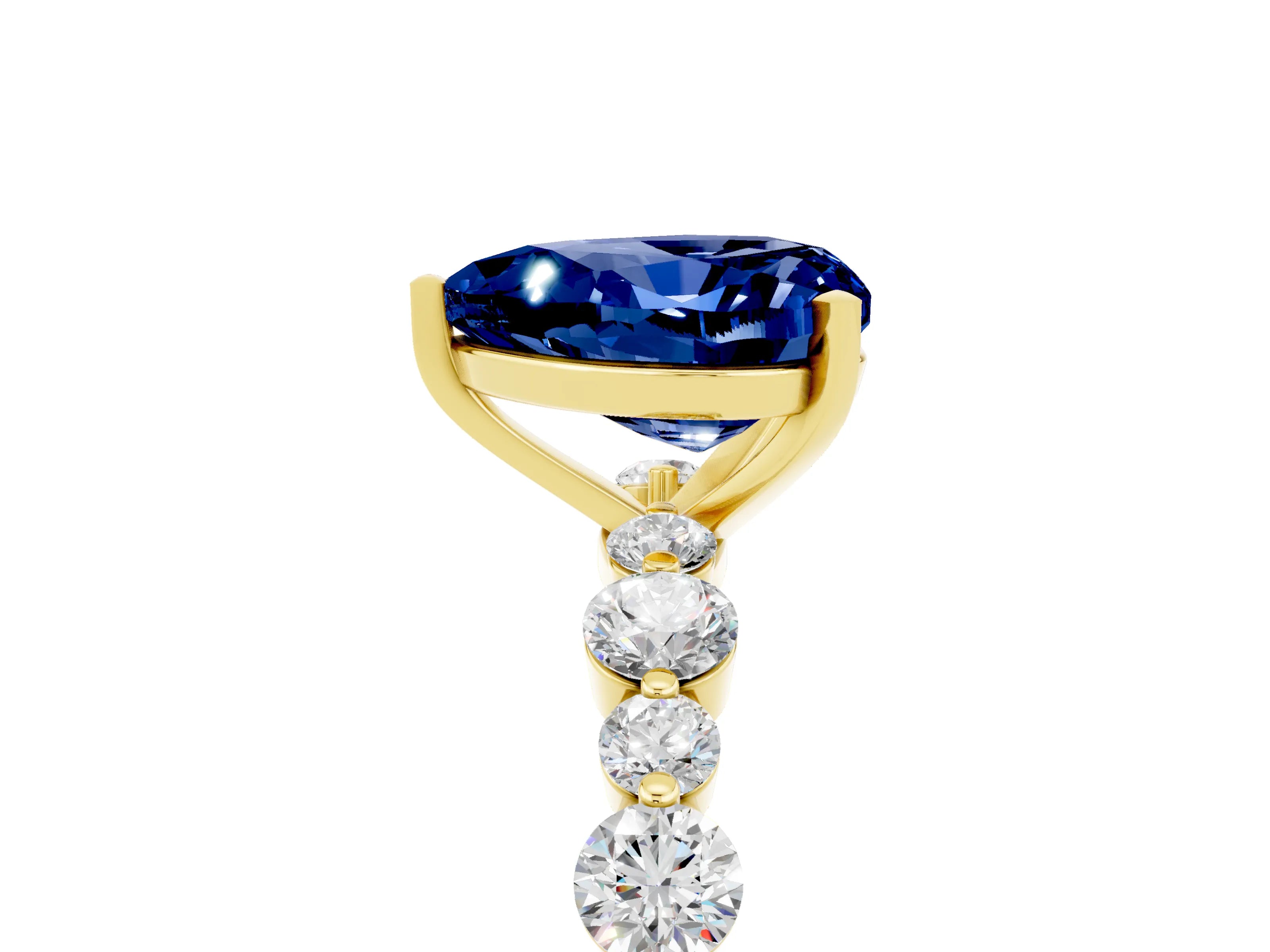 Yellow gold Heart Cut Blue Sapphire Prong Set Engagement Ring with Pavé Band_5