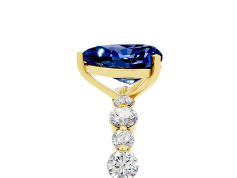 Yellow gold Heart Cut Blue Sapphire Prong Set Engagement Ring with Pavé Band_5