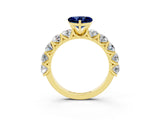 Yellow gold Heart Cut Blue Sapphire Prong Setting with Side Stones on a Pave Band_3