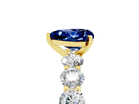 Yellow gold Heart Cut Blue Sapphire Prong Setting with Side Stones on a Pave Band_5