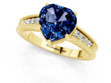 Yellow gold Heart Cut Blue Sapphire Ring with Milgrain Pavé Band and Four-Prong Setting_13