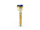 Yellow gold Heart Cut Blue Sapphire Ring with Milgrain Pavé Band and Four-Prong Setting_14