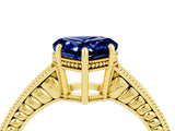 Yellow gold Heart Cut Blue Sapphire Ring with Milgrain Pavé Band and Four-Prong Setting_16