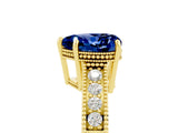 Yellow gold Heart Cut Blue Sapphire Ring with Milgrain Pavé Band and Four-Prong Setting_17