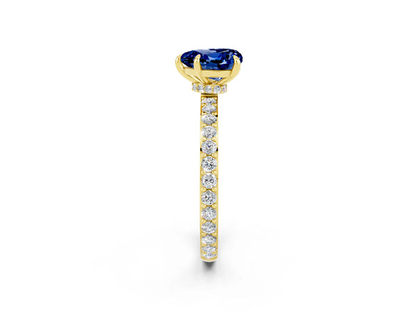 Yellow gold Heart Cut Blue Sapphire Pavé Engagement Ring with Round  Accents and Prong Setting