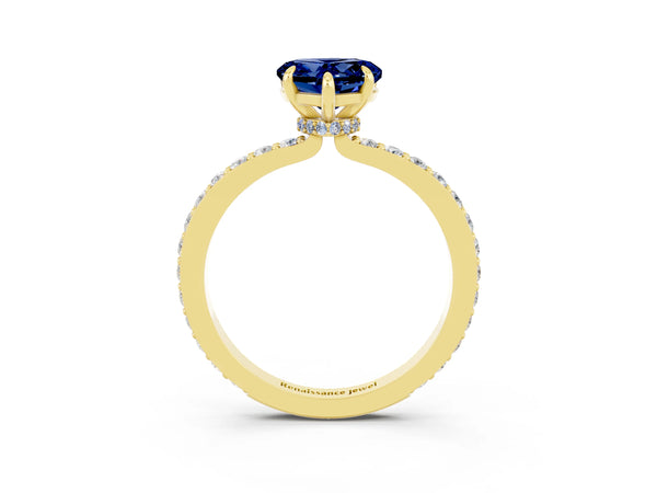 Yellow gold Heart Cut Blue Sapphire Pavé Engagement Ring with Round  Accents and Prong Setting
