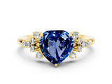 Yellow gold Heart Cut Blue Sapphire Ring with Side Stones and Four-Prong Setting_36