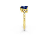 Yellow gold Heart Cut Blue Sapphire Ring with Side Stones and Four-Prong Setting_38