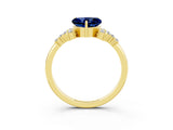 Yellow gold Heart Cut Blue Sapphire Ring with Side Stones and Four-Prong Setting_39