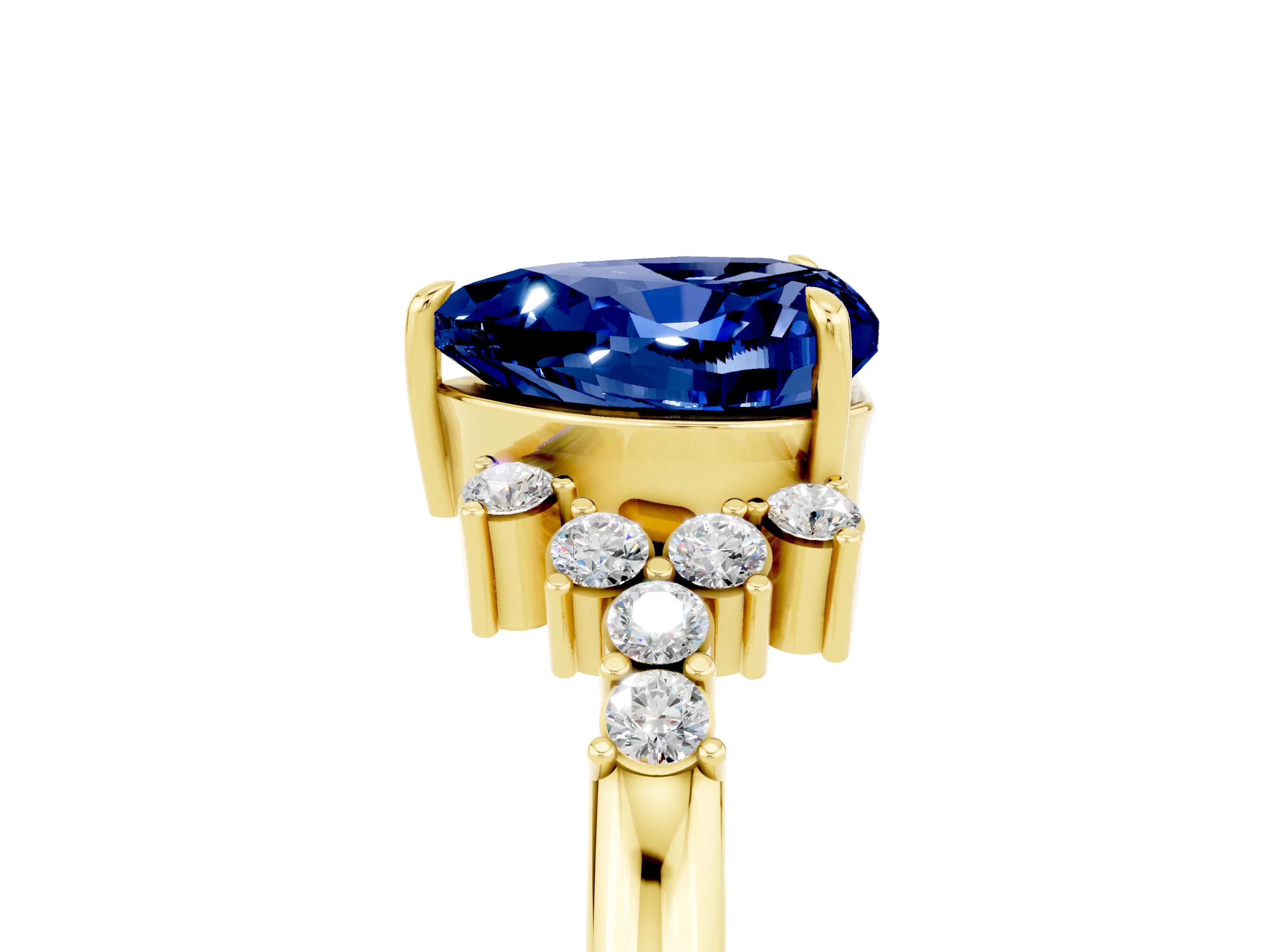 Yellow gold Heart Cut Blue Sapphire Ring with Side Stones and Four-Prong Setting_41