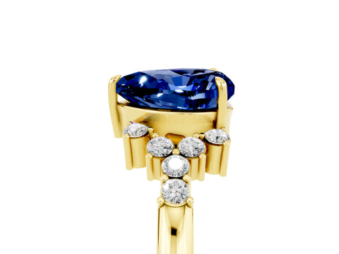 Yellow gold Heart Cut Blue Sapphire Ring with Side Stones and Four-Prong Setting_41