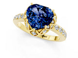 Yellow gold Heart Cut Blue Sapphire Scalloped Halo Engagement Ring with Round Shared Prong Band_25